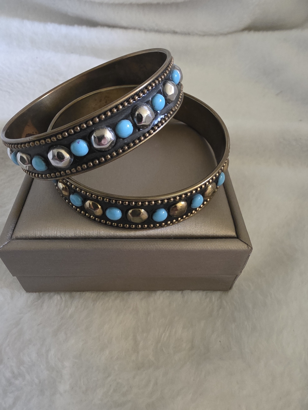 Vintage Boho Brass Bangle Bracelet Set – Stacking Set of 2